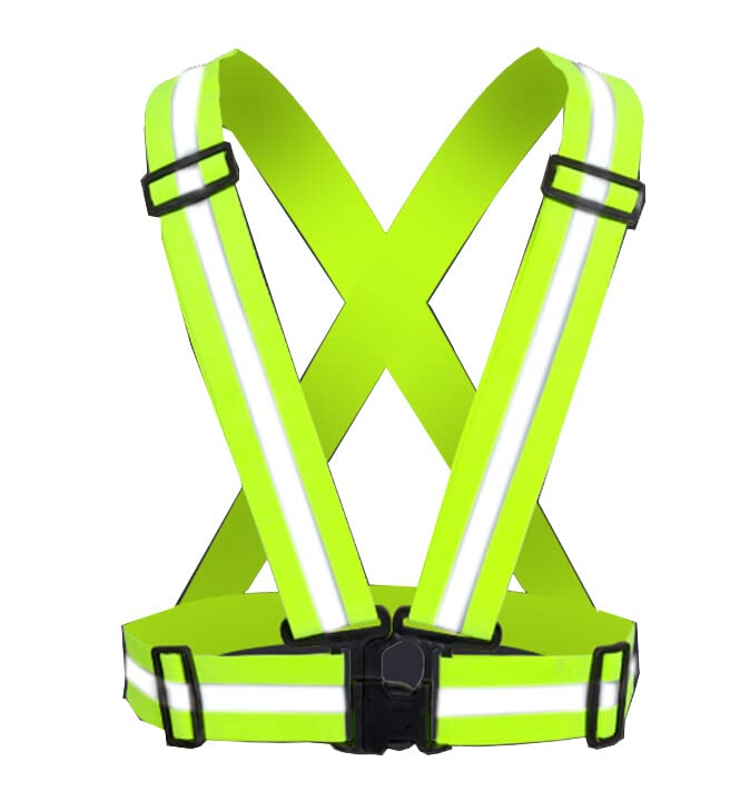 Reflective Vest and Straps Set, bright yellow reflective safety harness for high visibility in low light.
