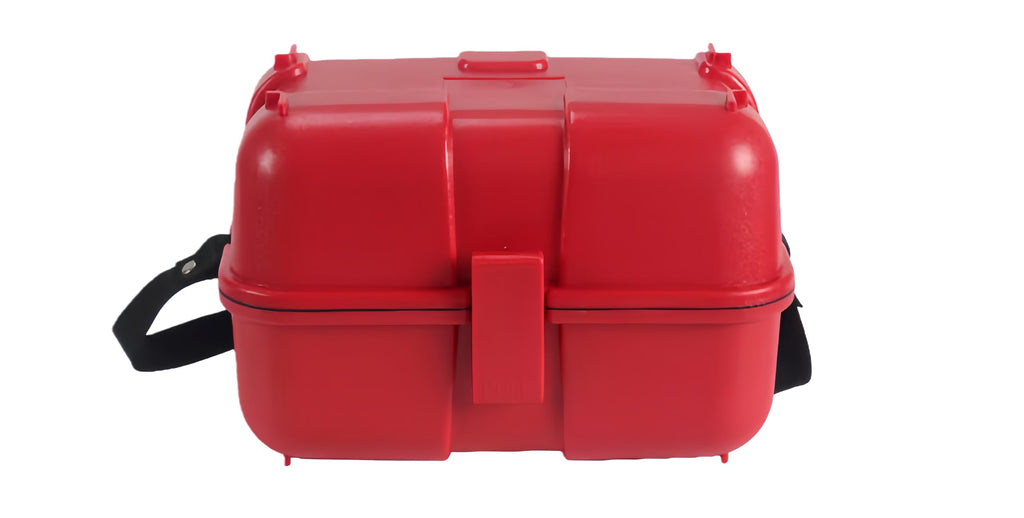Hard Case for Leveling Equipment in red, durable, waterproof design for protecting surveying instruments.