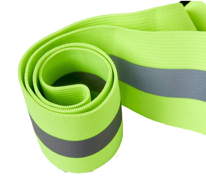 Reflective Vest and Straps Set showing rolled up high visibility reflective strap in bright green with gray stripes.