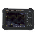 TAO3074 Portable Tablet Oscilloscope 4 Channel 70MHz displaying waveforms on 8-inch screen with controls.