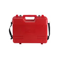 Protective Hard Case for Monocular Prism in red with metal latches and shoulder strap for secure transport.