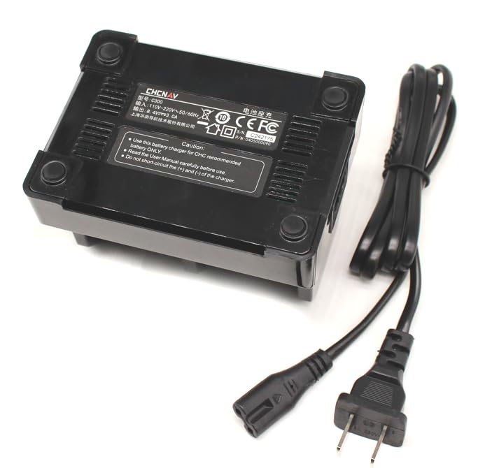 C300 4 Slot Battery Charger for Trimble with power cord and safety labels for GNSS receivers.