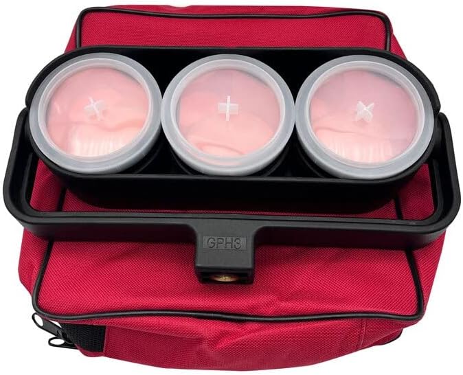 Triple Prism GPH3 for Total Station showing three lenses in a carrying case for precision surveying.
