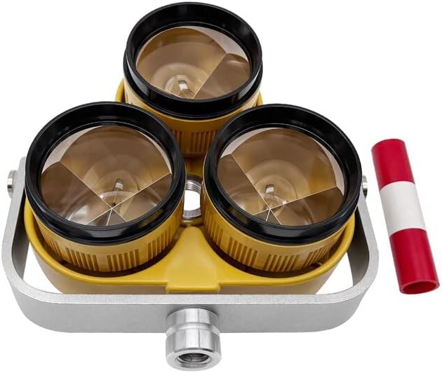 Yellow Triple Prism for Total Station with bright yellow housing and attached survey pole.