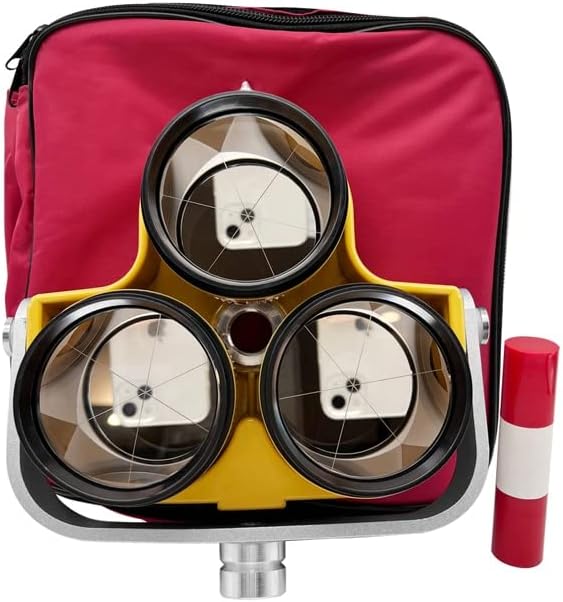 Yellow Triple Prism for Total Station with bag and accessories for accurate surveying measurements.