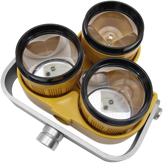 Yellow Triple Prism for Total Station with three reflectors, designed for precise surveying measurements.
