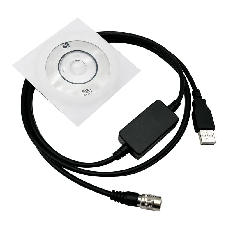 USB Data Cable for Total Stations with installation disc for data transfer to Windows 8, 7, and XP computers.