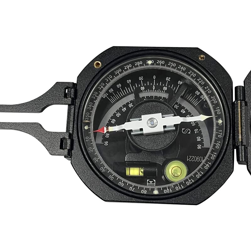 DQL-8 Geological Compass: Aluminum Pocket Transit open showing precision needle for accurate orientation measurements.