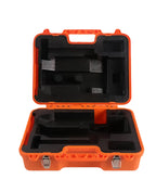 Orange Theodolite Case 40x22x32cm with custom foam interior for dual prism storage case.
