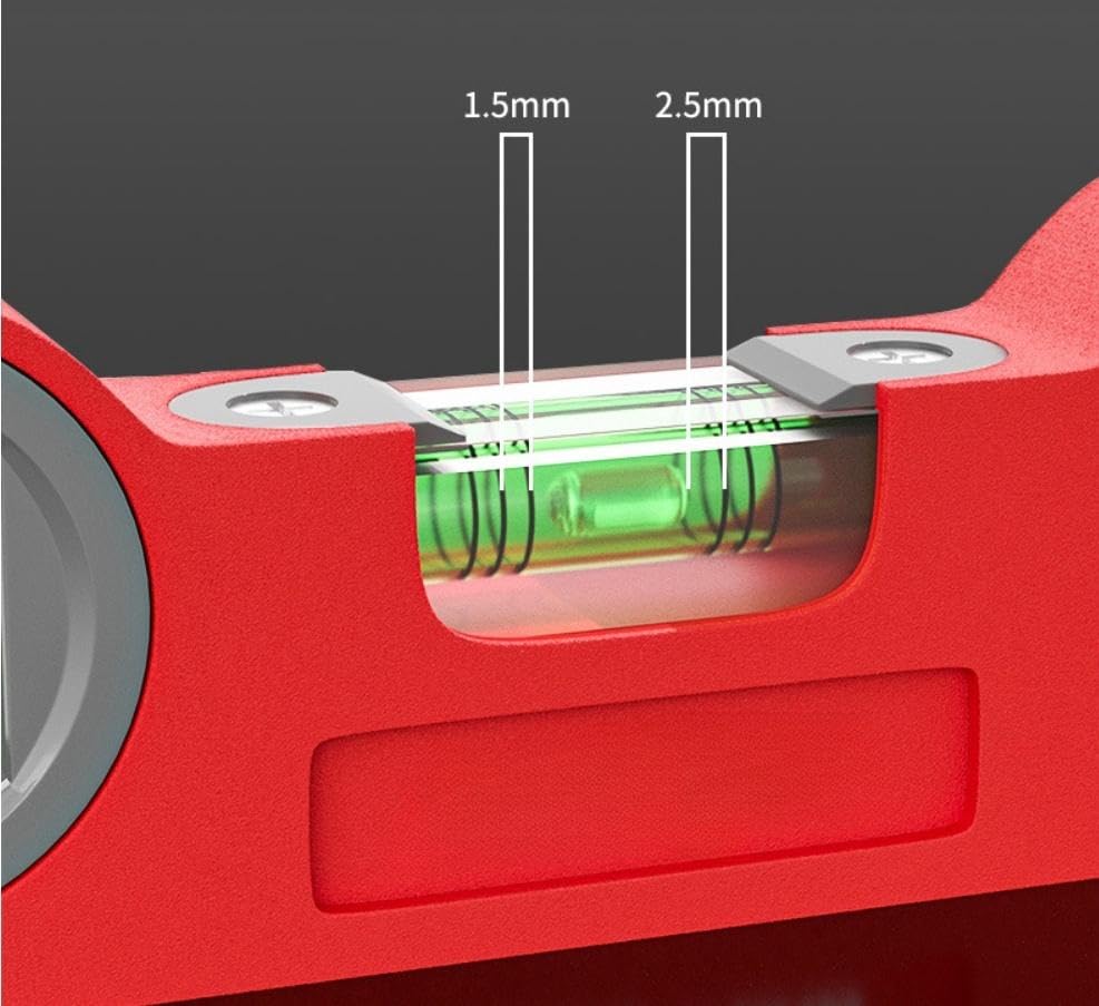 Close-up of the GEOBOK two-in-one spirit level showing horizontal and vertical measurement precision.