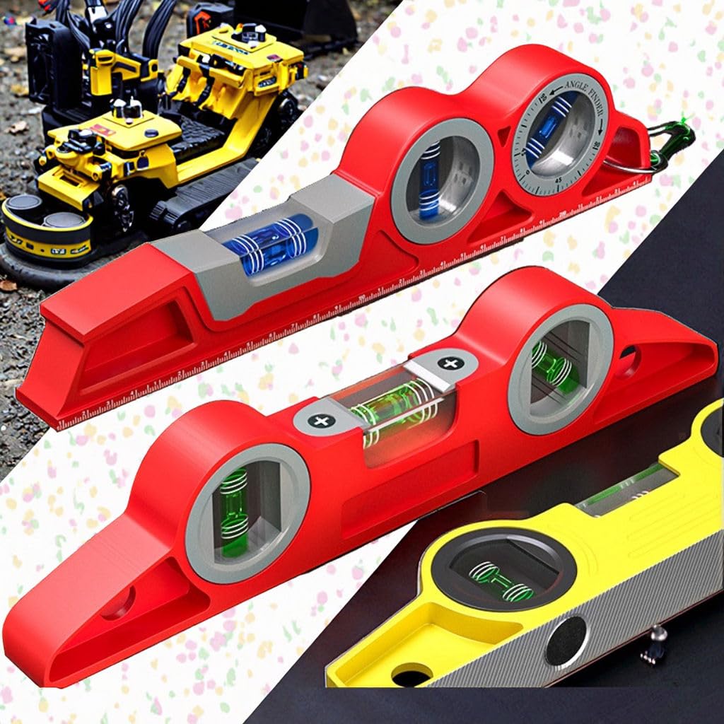 Two-in-one spirit level keychain showcasing horizontal and vertical precision measuring tools.